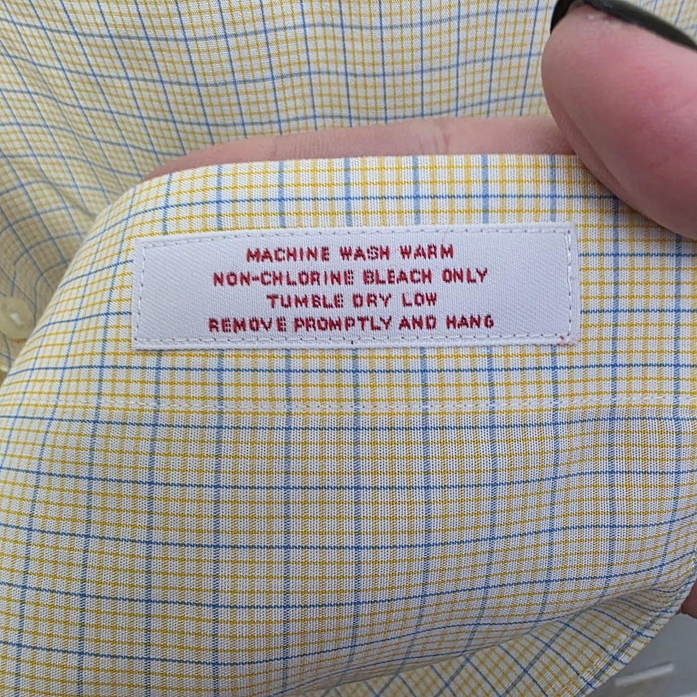 Brooks Brothers 346 Mens Yellow Blue Micro Check Non-Iron Shirt 16.5 34/35 - Picture 4 of 7
